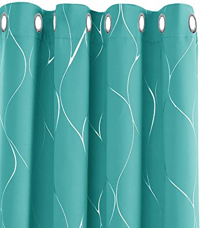 Deconovo Ösenvorhang für Schlafzimmer thermo gegen Kälte Thermogardine Hitzeschutz dicke Kälteschutz, Thermo Gardinen für Wohnzimmer, Schlafzimmer Vorhgang, 214x132 cm(HöhexBreite), Türkis, 2er Set