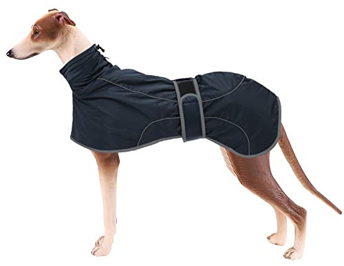 Geyecete- Wasserdicht Windhunde Mantel Fleece Whippet Pullover Winterjacke,Verstellbaren Reflektierend Outdoor Hundemantel für mittel und Grosse Galgo Windhund Whippet Lurcher Saluki-Navy Blau-L