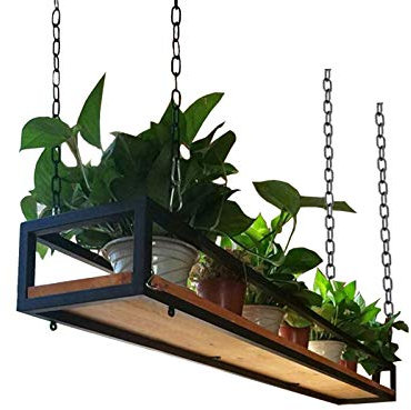 WYFZT Étagère Plafond Plantes Etagère Suspendu Rangement Cuisine Garage Patio Support de Fleurs Suspension casseroles poêles Porte-casseroles, Bois Massif et Fer à Repasser (Size : 120×25×15cm)