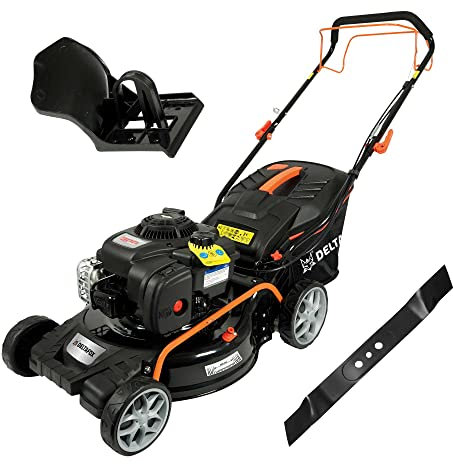 DELTAFOX Benzin Mäher - Briggs & Stratton - 46 cm Schnittkreis - 50 ltr Fangkorb mit Hardtop - Mulchfunktion - Seitenauswurf - Reinigungsanschluss - inklusive 2. Messer