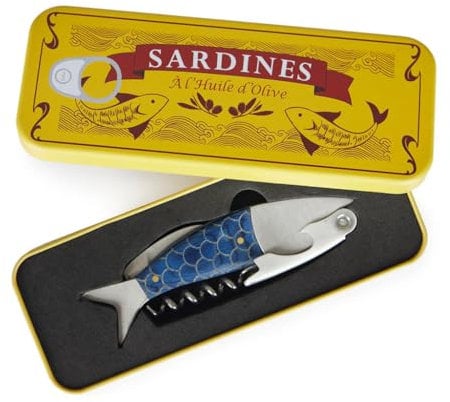 Balvi Tire-Bouchon Conserverie Sardines Couleur Bleu Ouvre-Bouteille avec boîte en métal Étain