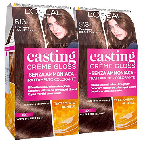 2x L'Oréal Paris Tinta Capelli Casting Creme Gloss, senza Ammoniaca per una Fragranza Piacevole, 513 Castano Iced-Choco - 2 tinte