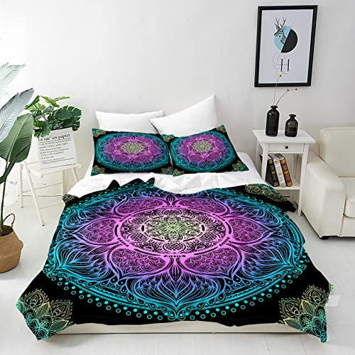ANHOPE Boho Bettwäsche Set 3 Teilig Paisley Bohemia Floral Bettbezug 135x200 cm + 2 Kissenbezug 50x70 cm Weich Microfaser Bettbezüge mit Reißverschluss Ganzjahres Bettdeckenbezug Set