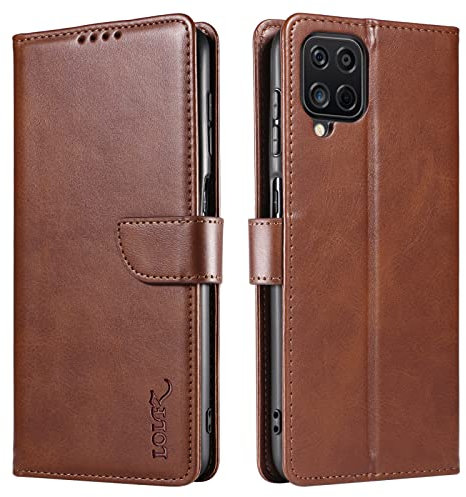 LOLFZ Wallet Case for Samsung Galaxy A12 5G, Vintage Leather Book Case with Card Holder Kickstand Magnetic Closure Flip Case Cover for Samsung Galaxy A12 5G - Brown