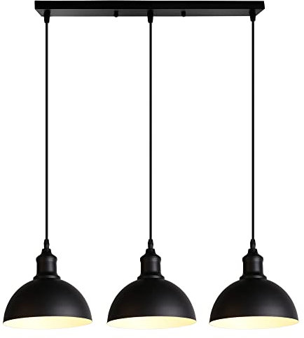 WOTTES 3er Set Industrie Pendelleuchte Retro Deckenleuchte in klassischem Schwarz mit verstellbarem Kabel ideal für Esszimmer Wohnzimmer Restaurant Café und Bar.