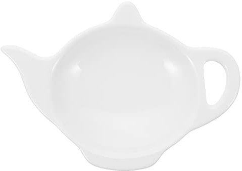 Ceramic Tea Bag Coasters Teapot- Shaped Tea Bag Holder Saucer Spoon Rests Seasoning Dish Snack Plate for Sauce Dessert Appetizer Tea Party Bracket White L