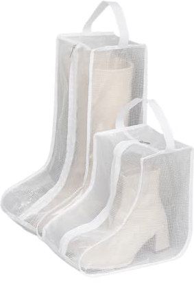 2 Set Boot Storage,Portable Short Boots and Tall Boots Storage or Protector Bag,Shoe Dust Bags,Shoe Sleeves for Travel,Clear Boots Cover,Shoes Packing Organizers for Men & Women Sneakers, White Edge