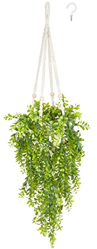 Mkono Fake Hanging Plant with Pot, Artificial Plants for Home Spring Decor Indoor Macrame Plant Hanger with Fake Vines Faux Hanging Planter Greenery for Bedroom Bathroom Office Decoration