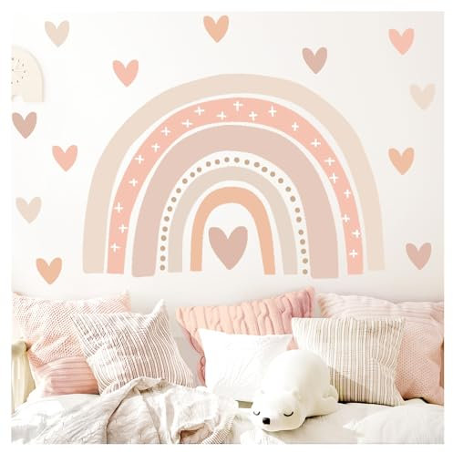 Little Deco Wandsticker Regenbogen Boho Wandtattoo Herzchen Pastell Kinderzimmer Wandaufkleber für Babyzimmer Deko DL943-4