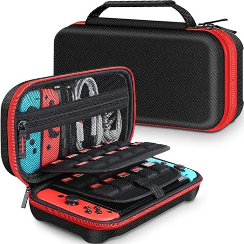 pjp electronics Carry Case Compatible with Nintendo Switch Comfort Grip Protective Hard Portable Travel Carry Case Pouch Storage Space for Nintendo Switch Console & Accessories (Red)