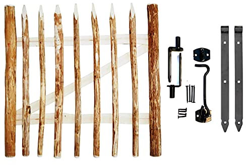 Zauntor Pforte aus Haselnuss Höhe: ca. 50-100 cm, Breite ca. 98cm Lattenabstand ca. 6-8cm Zaunpforte Langlebig dank 100% Naturprodukt inkl. Scharniere & Zubehör (90 cm Höhe, Türanschlag Links)