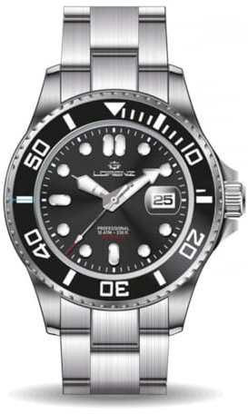 Lorenz Diver 26168EE automatische Herrenuhr aus Edelstahl bis 100 Meter, Schwarz , Modern