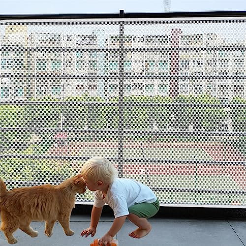 Banister Guard-15ft X 3ft Thick Balcony Safety Net for Kids Pet Balcony Guard Balcony Netting for Pets Rail Net for Balcony Apartment Cat Netting Safety Netting for Railings Stair Guards (White)