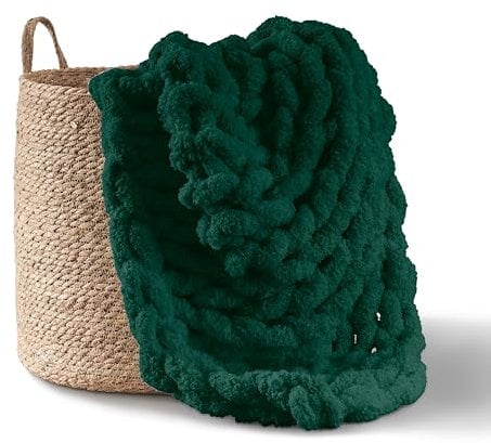 Adyrescia Jeté de lit en Tricot épais 100% Fait Main avec Fil Chenille Jumbo (127 x 152,4 cm, Vert forêt)
