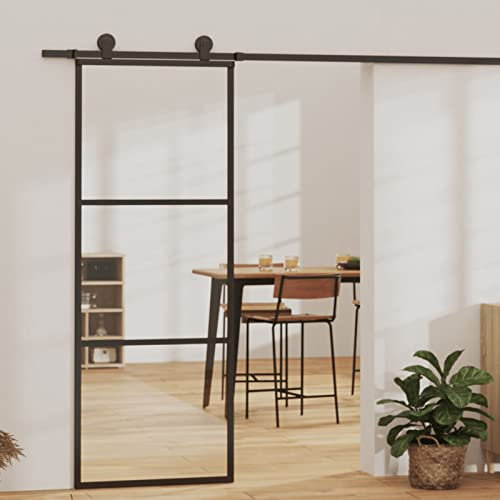 Festnight Puerta Correder con Herrajes de ESG Vidrio y Aluminio, Puertas Correderas de Cristal, Puertas Interiores, Seguro y Duradero, Type 1 76x205 cm (183 cm Sliding Rail)