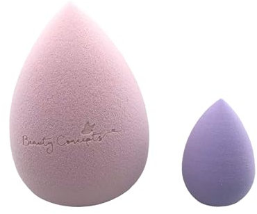 beauty concepts Éponge de maquillage sans latex pour fond de teint liquide, poudre, crème solaire et crème, 1 grande éponge, 1 petite éponge (rose et violet clair)
