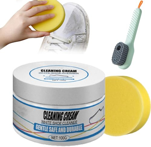 Crema para limpiar zapatos blancos - Limpiador de zapatillas para zapatos blancos,2024 New Magic Shoes Removedor de manchas Crema,Herramienta de limpieza para blanquear zapatos con esponja, Blanco, 1