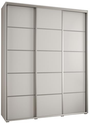 MEBLE KRYSPOL Davos 4 200 Schrank mit DREI Schiebetüren für Schlafzimmer - Moderner Kleiderschrank mit Kleiderstange und Regalen - 235,2x200x45 cm - Weiß Weiß Silber