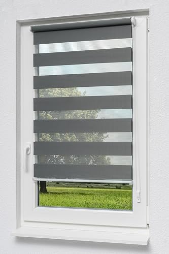 LYSEL Qualitätsdoppelrollo mit Klemmträgern (B x H) 60cm x 150cm in grau/anthrazit, zum Klemmen und Schrauben