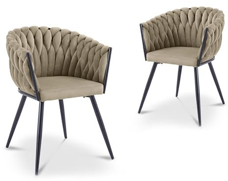 Mobilier-Deco Maeva - Lot de 2 chaises en Velours Taupe Pieds en métal Noir
