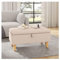 INMOZATA Linen Footstool with Storage Upholstered Ottoman Footstool Storage Stool Change Shoe Footrest with Wooden Legs for Living Room Bedroom (Beige)