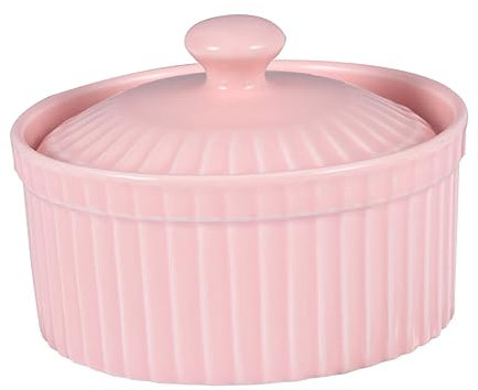 GRIRIW Keramik Backschüssel Mit Deckel Rosa Hitzebeständig Kleine Auflaufform Für Pudding Auflauf Desserts Umweltfreundlich Stabile Porzellanschale Vielseitig Für Küche Und Backen Zuhause