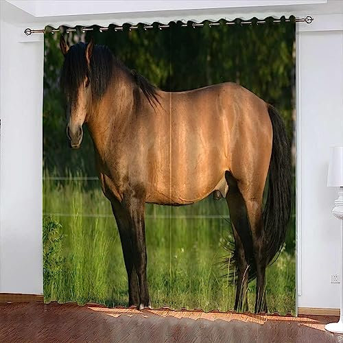 Vorhang Blickdicht Schlaufenschal Tierisches Pferd 2 Stücke Verdunkelungsvorhang Schlaufen Gardinen Für Wohnzimmer Schlafzimmer Kinderzimmer Verdunklungsvorhänge-5D7E4K5S6S1