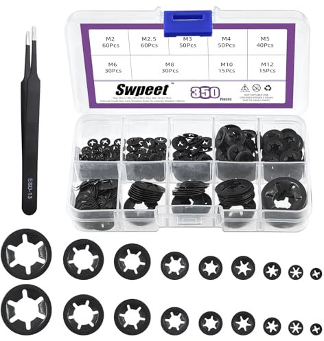 Swpeet Internal Tooth Star Lock Washers (Manganese Steel Tooth Lock Washers) M2 M2.5 M3 M4 M5 M6 M8 M10 M12 Feder Push On Sicherungsmuttern Speed Clips Innenzahn Sicherungsscheiben Retainer