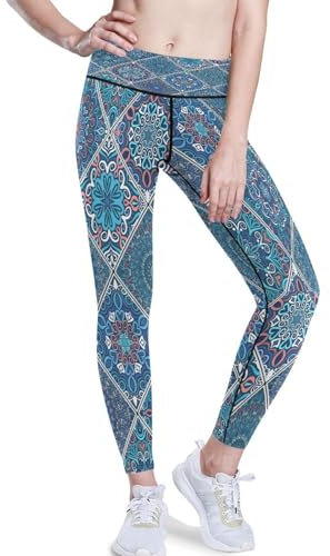 Yoga-Hose für Frauen mit Hoher Taille,Ethnisch Boho Mandala Fitnessstudio Trainieren Laufen Hose Yoga Leggings für Frauen Indian