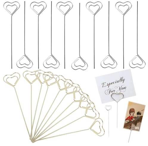 ZLXFT Metall-Drähte Memo Clip, Metall-Fotohalter, Herzförmiger Schreibtischhalter, Silber oder Gold, für Party, Geburtstag, Hochzeit, Kuchen Dekoration