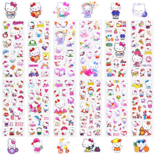 Luclay Bubble Stickers Kinder Kitty-12 Blätter 3D Puffy Stickers Anime Aufkleber Wasserdichte Cartoon Sticker Aesthetic Mädchen DIY Scrapbooking Fotoalbum Laptop Bottle Sticker Gastgeschenke Mitgebsel