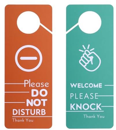 PATIKIL Cartello Appendiabiti Porta Non Disturbare, 2pz Pvc Bifacciale Benvenuto, Bussa Porta, Cartello Decorativo per Ufficio, Riunioni, Sessioni, Casa, Verde Arancione, 9,3 x 3,5 Pollici