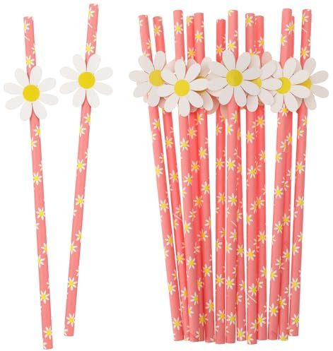 Molain Lot de 30 pailles en papier jetables en forme de marguerite pour fête prénatale, projets de bricolage, anniversaire, mariage, fête prénuptiale (rose)