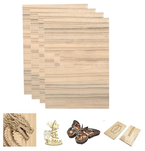 SCULPFUN 4 Stück Basswalnuss Sperrholzplatten, 3mm dick Sperrholzbrett 30cm*20cm unbehandeltes Holz für Bastelarbeiten, Lasergravur und Schneiden