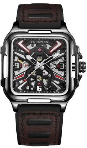 FORSINING Automatische mechanische Armbanduhr für MeMenns wasserdichte Uhren mit Edelstahl-Skelett transparentem Zifferblatt mit Schnitzerei