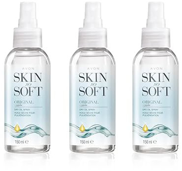 Avon Skin So Soft Dry Oil Spray 150ml Trio, Locks in Moisture, Formulated with Jojoba Oil and Vitamin E, Quick Dry Formula, Cruelty Free, Clear
