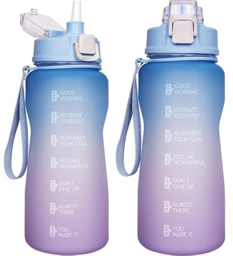 Khusiya 2 litre Bottle with Time Marker and Straw, Motivational Water Bottle with Handle, Leakproof BPA FREE for School, Gym, Outdoor, Fitness