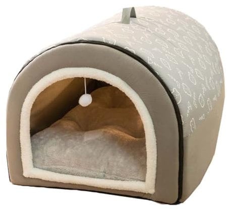 Dog Bed Large Pet Cave, 2 IN 1 Dog House Cat Igloo, Cozy Sleeping Bag for Dogs, Winter Warm Puppy Nest with Detachable Cushion, Foldable Washable (L:60X45X40CM,Grey)