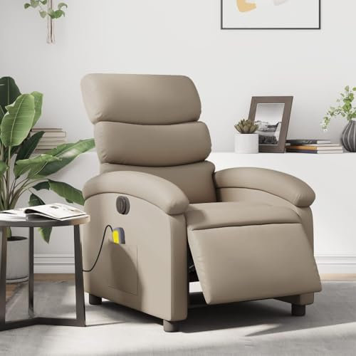 IKAYAA Relaxsessel Massagesessel Fernsehsessel mit Liegefunktion Vibration Heizung TV Sessel Wohnzimmer-Cappuccino-Elektrisches Neigungssystem