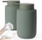Autumnlife Seifenspender Set Schaum, 2 Stück Keramik Schaumseifenspender Nachfüllbar Seifenspender mit Großer Pumpe und Etikett, Matt Grün Dish Soap Dispenser für Küche Bad Arbeitsplatte | 350ml