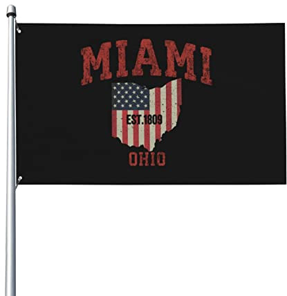 Miami Ohio Oh Vintage-Flagge, lebendige Farben, UV-beständig, perfekt für den Innen- und Außenbereich, Heimdekoration, 3 x 5 Fuß, einseitiges Polyester-Banner mit Messingösen