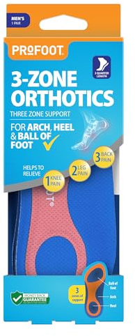 Profoot 3-Zone Orthotics Insole - Advanced Support Insoles for Women - Ideal for Plantar Fasciitis, Knee & Back Pain, and Pronation - Relief for Achilles Injuries - Foot Insoles | Ideal for Knee and Back Pain, and Pronation, Provides Relief for Achilles Injuries, One Size, Fits Most Shoes