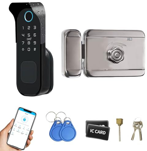 Weatherproof Smart Fingerprint Door Lock, 5-in-1 Electronic Keyboard Password Bluetooth Keyless Entry Door Lock Digital Code Fingerprint Door Handle Lock for Steel Wooden Door