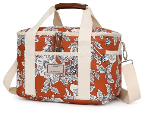 Nanxson Borsa Termica Porta Pranzo 15L/29L Borsa Frigo Pranzo Floreale Lunch Box con Tracolla Regolabile per Campeggio Lavoro Scuola Viaggio (15L,A-Arancione Fiore)