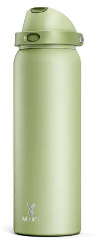 1183ml Metal Water Bottle for Sports: Meoky Stainless Steel Water Bottle with 2-in-1 Straw and Spout Lid - Leak Proof, Cold for 24 Hours, Protective Silicone Base, BPA-Free for Gym, Sage