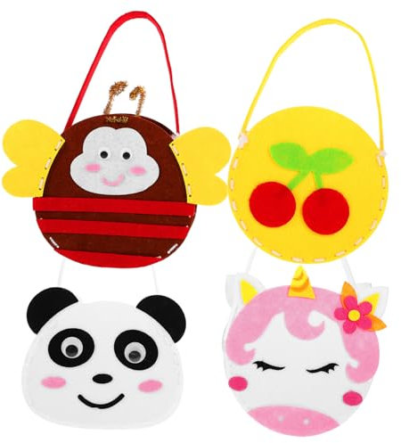 Vaguelly 4sätze Filz-nähset Handtaschenherstellungs-kits Für Junge Mädchen Diy-bastelbedarf Mit Tieren Farben Und Mustern Für Kleine Gegenstände