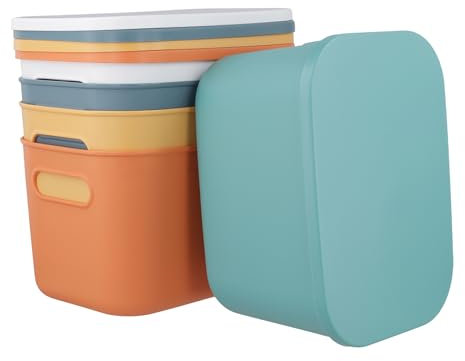 UNGFEI 5 PCS 25 x 18 x 16cm Cupboard Storage Boxes With Lids, Multiple Colour Plastic Storage Boxes for Bathroom, Bedroom, Office