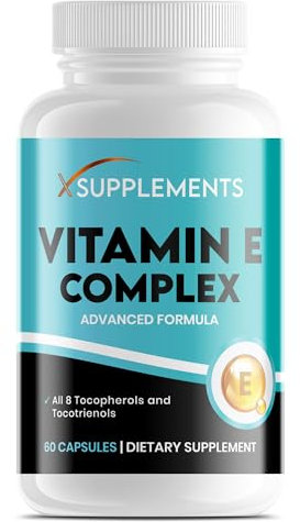 X Supplements Natural Vitamin E Capsules for Skin | 60 Vegan VIT E Capsules | All 8 E Tocopherols & Tocotrienols | Vitamin E Supplement | Immune System Booster | 100% Natural Ingredients