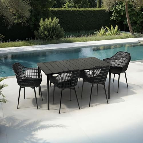 IDIMEX Gartenmöbel Set Margherita mit 1 Tisch & 4 Stühle in schwarz aus Alu & Kunststoff. Balkonmöbel, Terrassenmöbel für Außenbereich. Rubuste & Wetterfeste Outdoor Möbel.