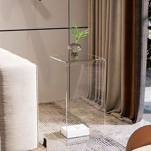 KHOXRMW C-förmiger Acryl Beistelltisch transparent – Sofa Beistelltisch als Snacktisch auf Rollen, klein & platzsparend, feststellbare Rollen für Wohnzimmer, Schlafzimmer, Büro